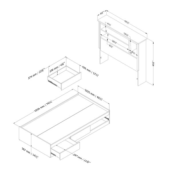 Grovelane Raiden Twin Mate's Bed with Drawers and Bookcase & Reviews